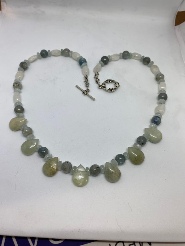 Aquamarine, Blue Kyanite, and Moonstone Necklace. Promotes Life Vitality, Inner Awareness, and Inner Peace.