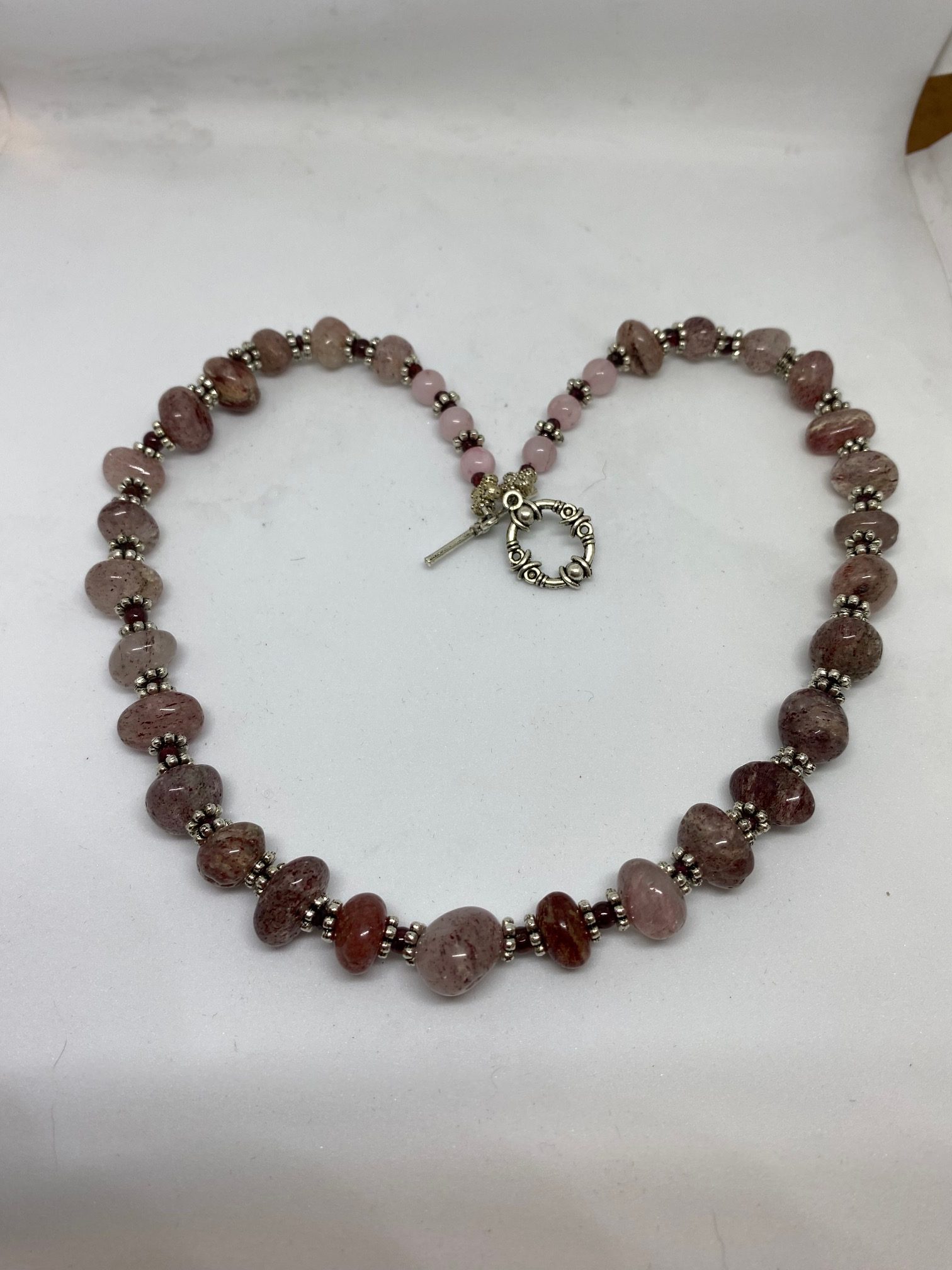 Strawberry Quartz and Pink Tourmaline Necklace Promotes Heart Opening and Heart Healing