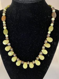 Green Agate with Smokey Citrine and Bronzite Necklace