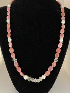 Rhodochrosite, Pearl, and Herkimer Diamond Necklace

This necklace promotes Joy, Tranquility, and Bliss.