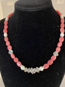 Rhodochrosite, Pearl, and Herkimer Diamond Necklace

This necklace promotes Joy, Tranquility, and Bliss.