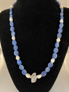 Blue Kyanite, Herkimer Diamond, and Pearl Necklace

This necklace promotes Empowerment on all levels, Bliss, and Tranquility.