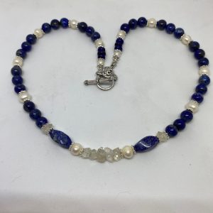 #26 Lapis Lazuli, Herkimer Diamond, and Pearl Necklace