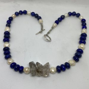 #27 Lapis Lazuli, Herkimer Diamond, and Pearl Necklace