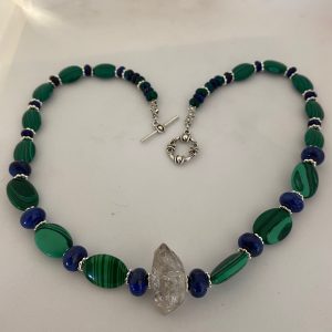#2 Malachite, Lapis Lazuli and Elestial Quartz Necklace