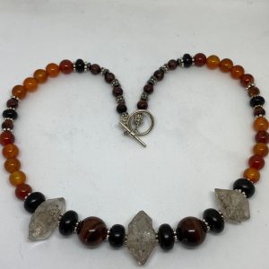 #33 Red Tiger Eye, Herkimer Diamond, Jet and Carnelian Necklace