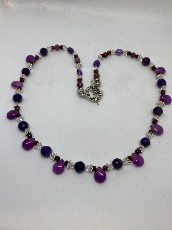 Lavender Jade, Amethyst, and Garnet Necklace This necklace supports Peace, Prosperity and Protection.