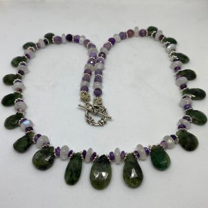 #42 Emerald, Moonstone, and Sugilite Necklace