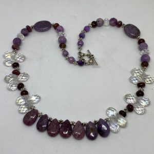 #46 Lepidolite, Swarovski Crystal and Garnet Necklace