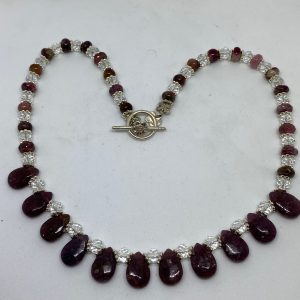 #47 Lepidolite, Swarovski Crystal, and Pink Tourmaline Necklace