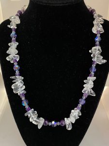 Clear Quartz, Amethyst, and Swarovski Crystal Necklace

This necklace brings Clarity, Focus, and Joy.