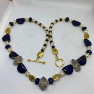 #7 Lapis Lazuli, Pearl and Elestial Quartz Necklace